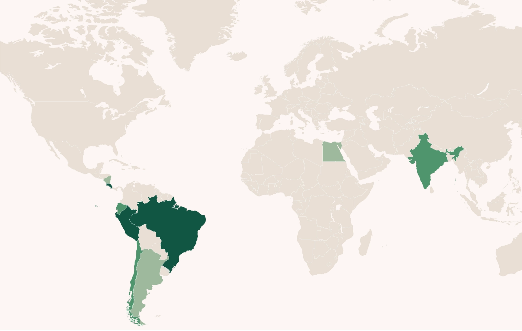 World map showing active producer origins